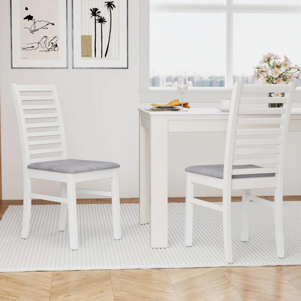 Sedie da cucina con schienale alto e curvato, Seduta imbottita e gambe in legno di gomma Bianco-Sedie da pranzo