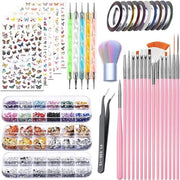 Accessori per unghie 50 pezzi - Set di accessori per manicure - Perle e stelline - Foglia d'oro - Attrezzi - Ideale per manicure - Nail Art