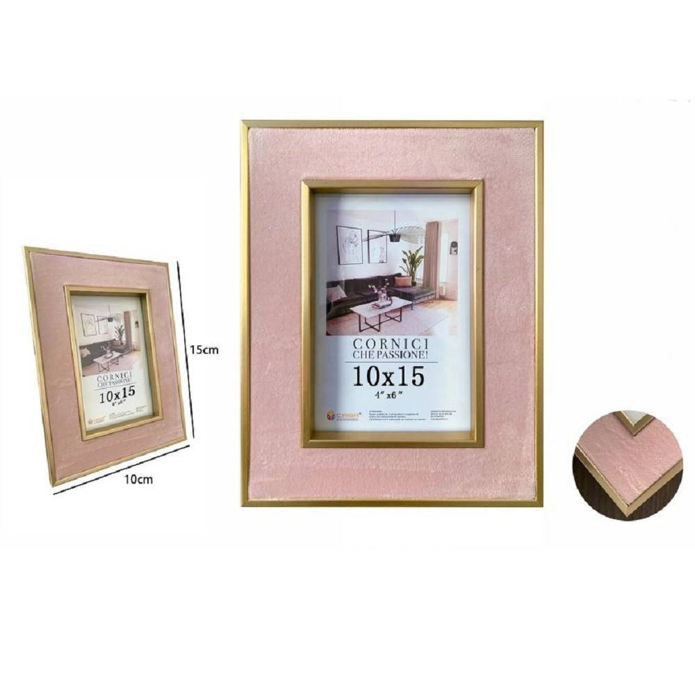 Trade Shop - Cornice Per Foto Portafoto Poster Quadri Tele 10 X 15cm Rosa Con Bordi Oro 70315 -
