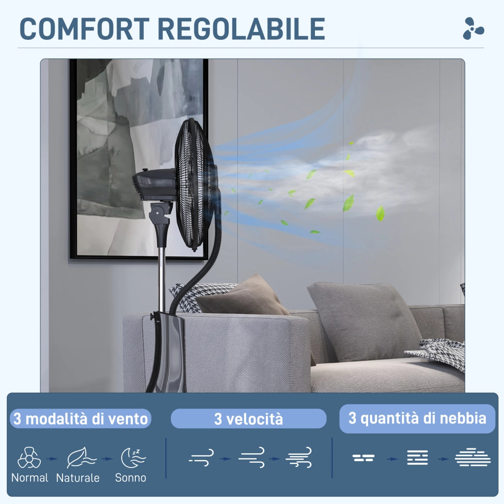 Ventilatore Nebulizzatore da Terra 44,5x38,5x120 cm con Serbatoio 3L 3 Modalità e 3 Velocità Nero