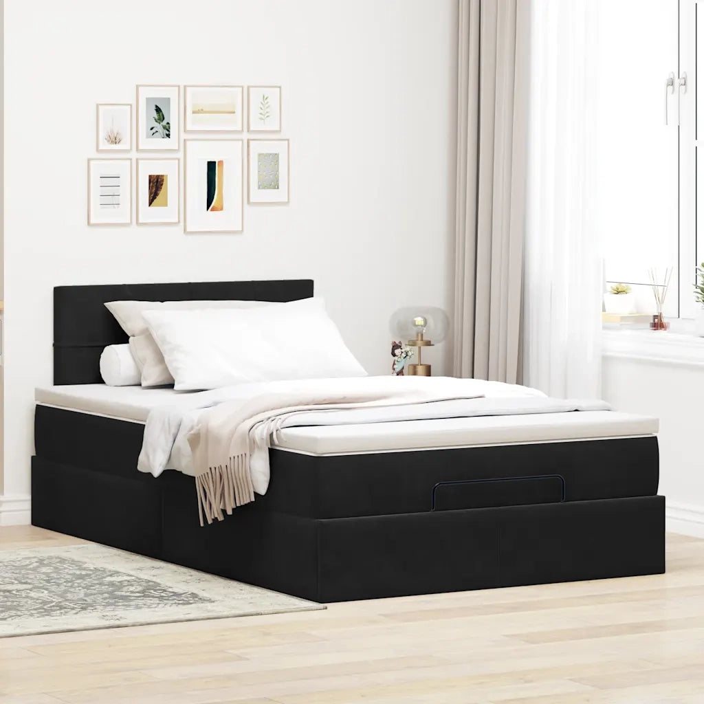 Pouf Letto con Materasso e LED Nero 120x190cm in Velluto 3312610