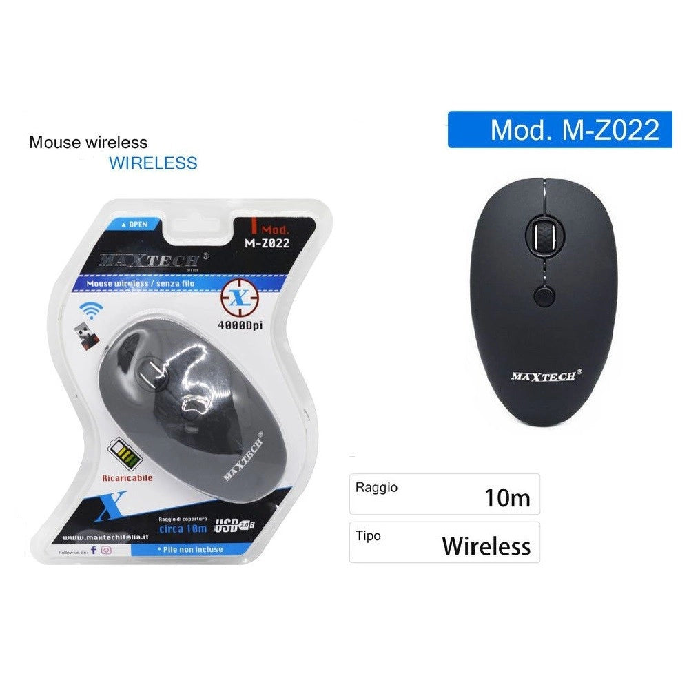 Trade Shop - Mouse Wireless Senza Filo 4000dpi Ricaricabile 10mt Raggio Portata Per Pc M-z022 -