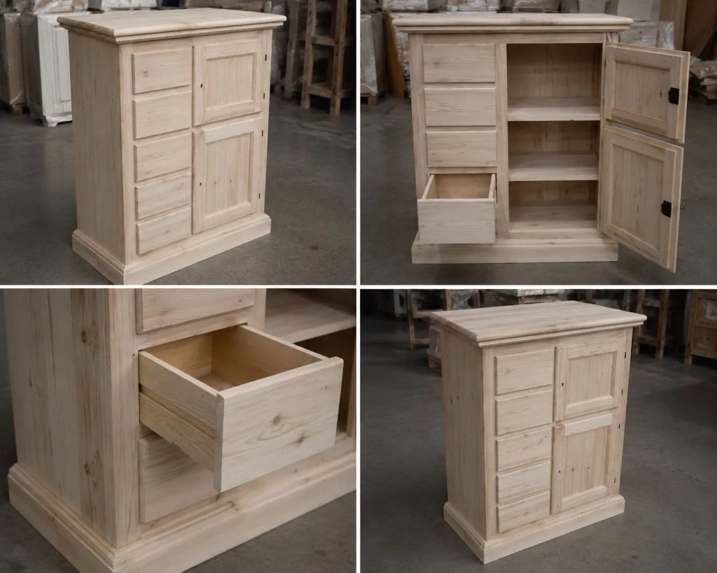 Credenza dispensa 2 porte 5 cassetti legno grezzo 75x40x100 (5000) - Mobili 2G