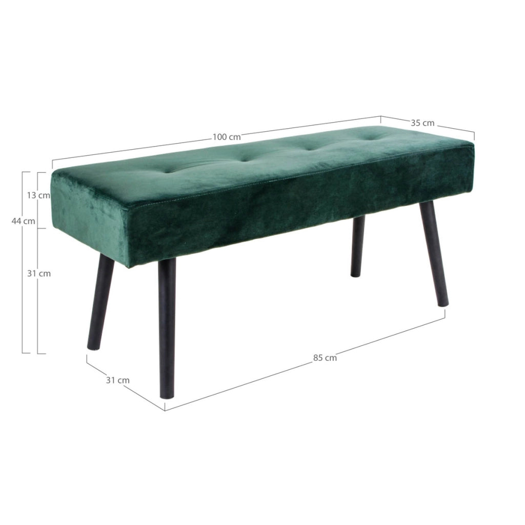 Panchina Skiby in velluto verde scuro con gambe nere, 100 cm