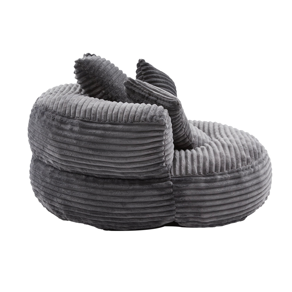 Poltrona Pouf con Schienale Alto, Braccioli e 3 Cuscini, Poltrona Relax in Velluto a Coste Grigio Scuro