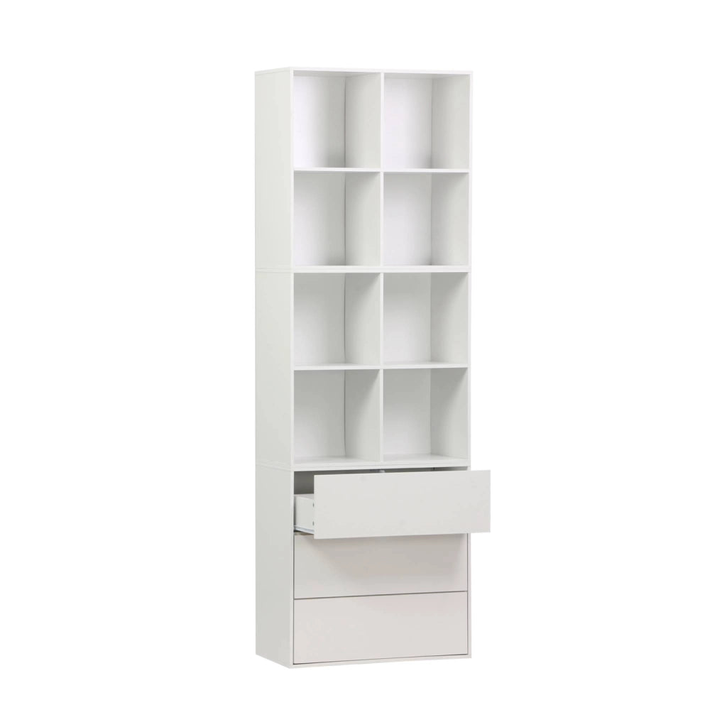 Libreria modulare in legno, 3 cassetti 8 vani, bianco
