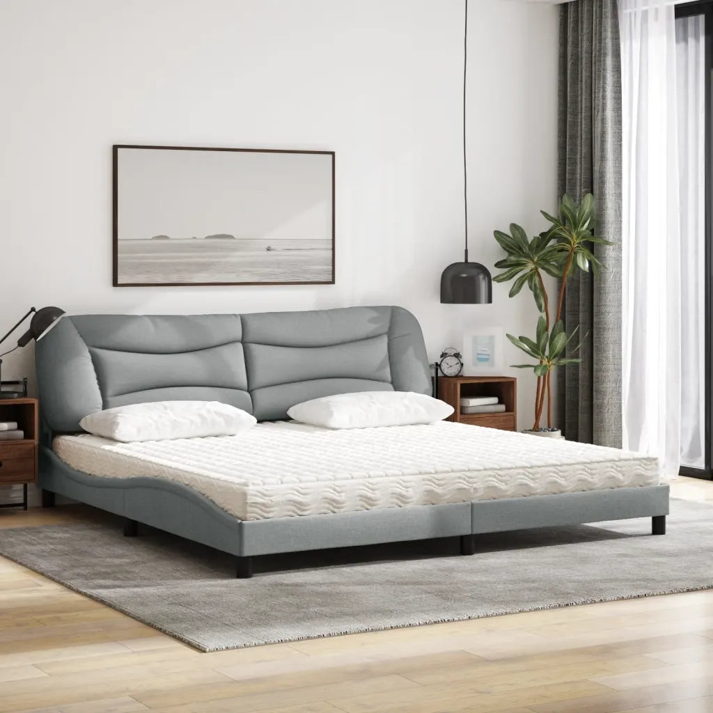Letto con Materasso Hvar Grigio Chiaro 200x200 cm in Tessuto