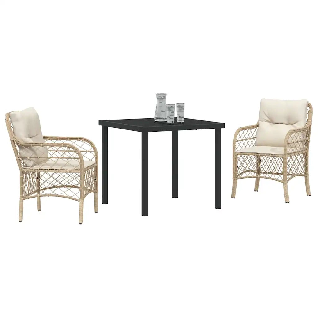 Set da Pranzo per Giardino con cuscino 3 pcs Beige polyrattan 3380225