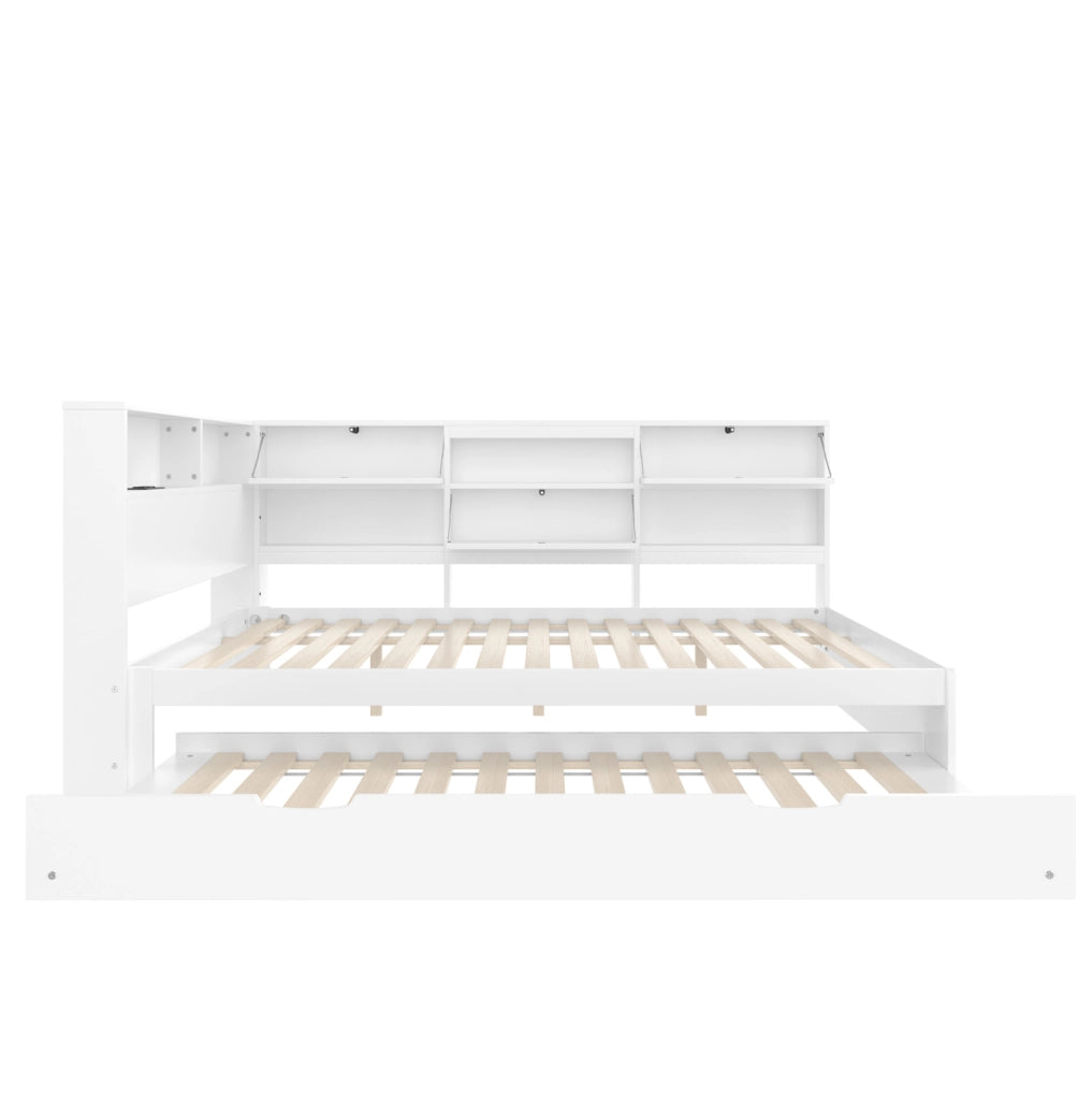 Letto 140x200 cm con letto estraibile e vano testiera in pino bianco