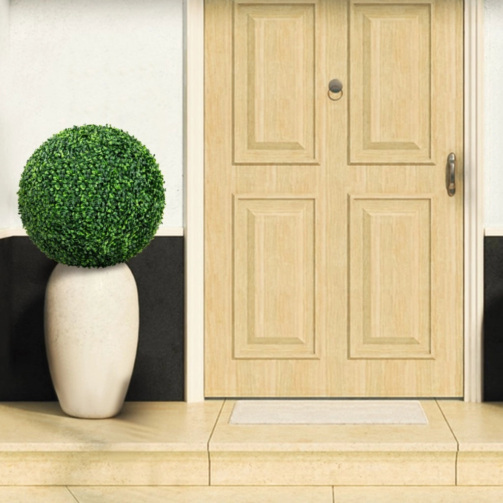 Set di 2 sfere topiarie in bosso artificiale da 50cm, Sfere topiarie finte decorative per interno e esterno Verde