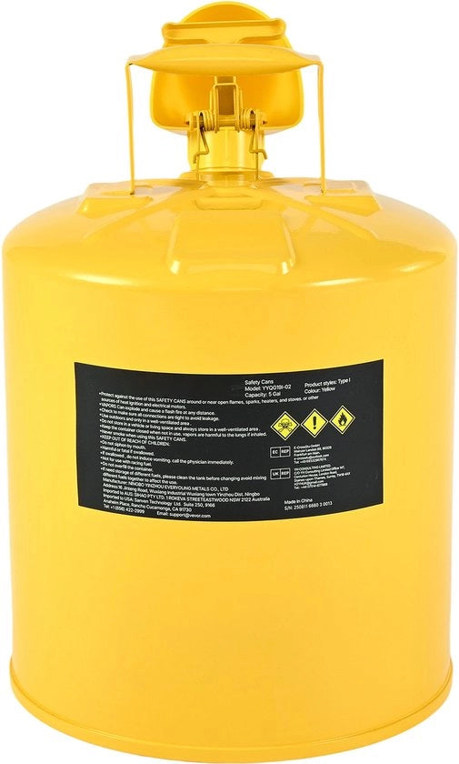 Contenitore di sicurezza a 5 galloni per carburanti, contenitore per liquidi infiammabili di tipo I con coperchio di sicurezza, coperchio autochiudente, tubo in PE e struttura in acciaio inox di durata.