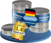10 pezzi di magnete di neodimio potenza argento - disco magnetico extra forte rotondo - diametro 20x5mm alto - magneti forti supermagnete - attrazione ca. 9kg - per bacheche magnetiche, officine