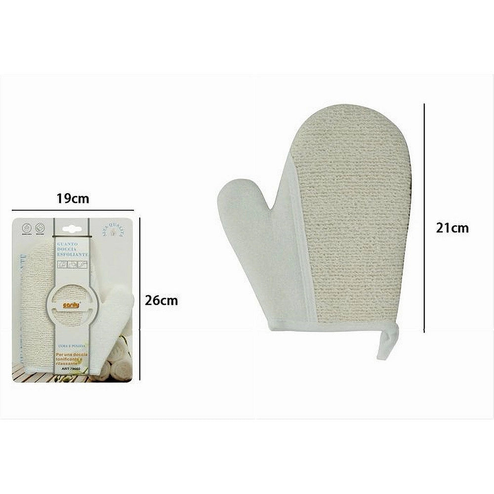 Trade Shop - Guanto Doccia Bagno Esfoliante Cura Pulizia Della Pelle Corpo 21 Cm Bianco 79660 -