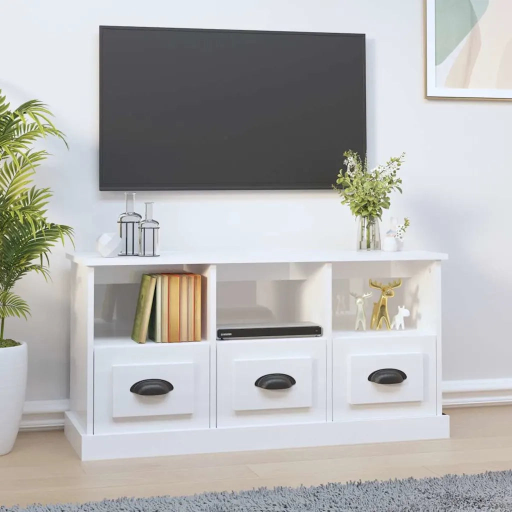 Mobile Porta TV Bianco Lucido 100x35x50 cm in Legno Multistrato 816290