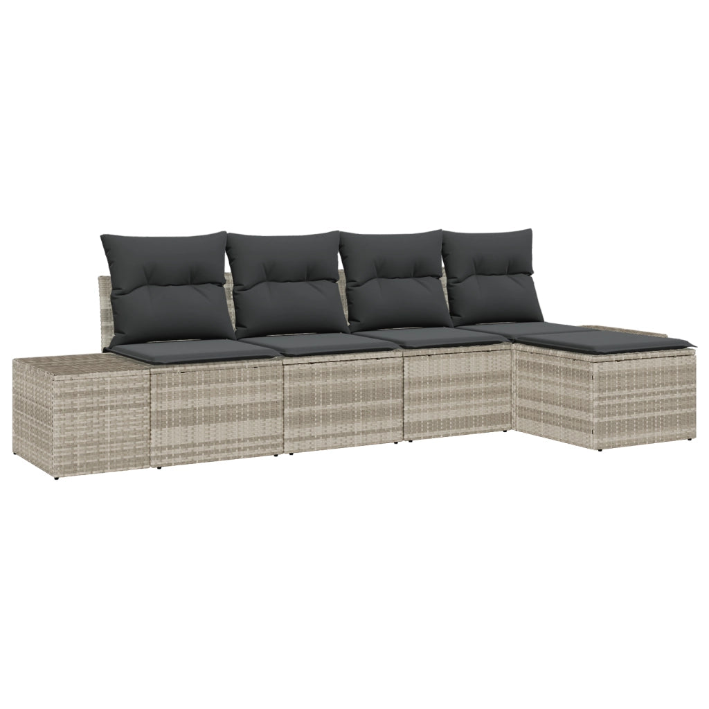 Set Divano da Giardino 5 Pezzi con Cuscini Grigio Chiaro Polyrattan
