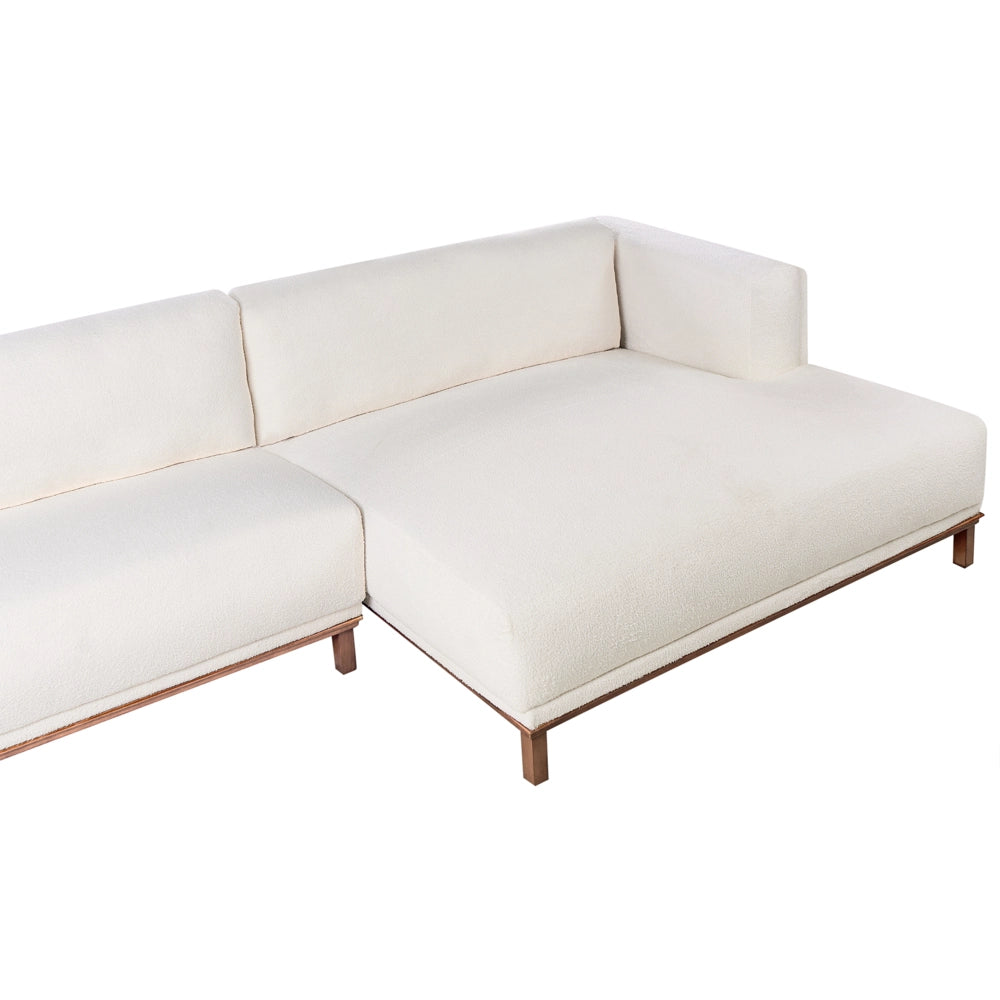 Divano angolare sinistro Tappezzato in tessuto poliestere bianco sporco Gambe in legno 4 posti Spesso imbottito Mobili da salotto in stile moderno
