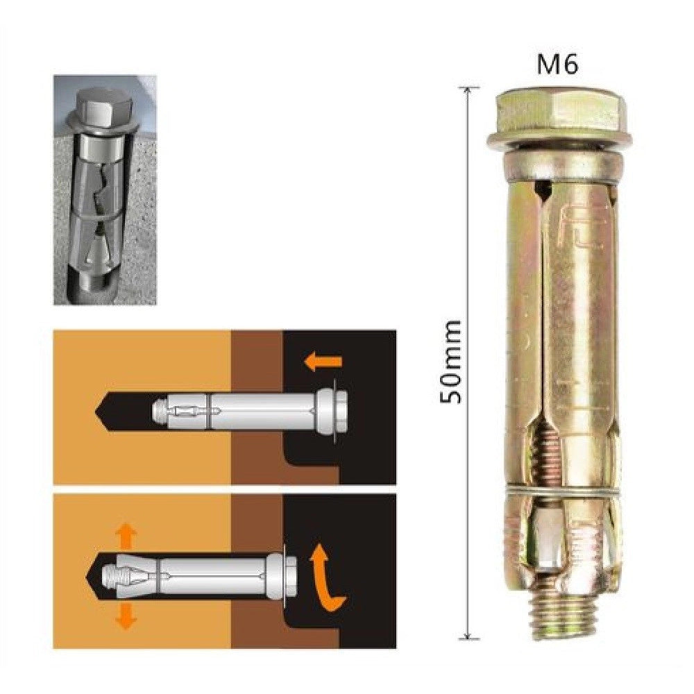 Trade Shop - Set 2 Pz Tasselli Metallici Tassello Bulloni M6 X 50mm Accessori Minuteria 91040 -