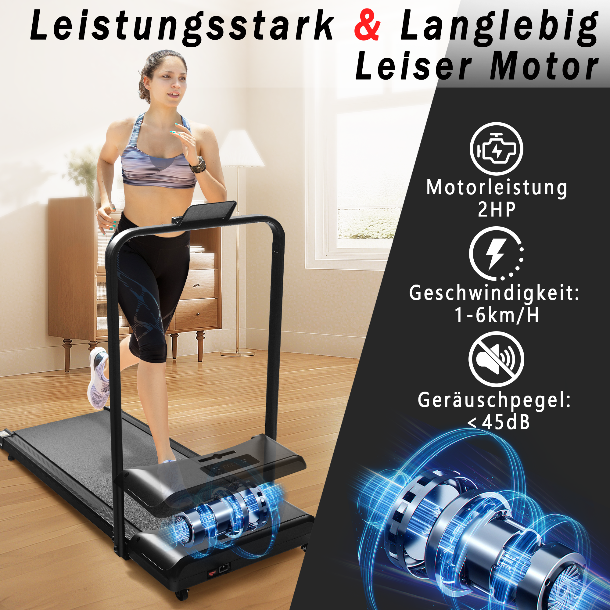 ZMH Tapis roulant domestico con schermo LED e telecomando barre di supporto pieghevoli