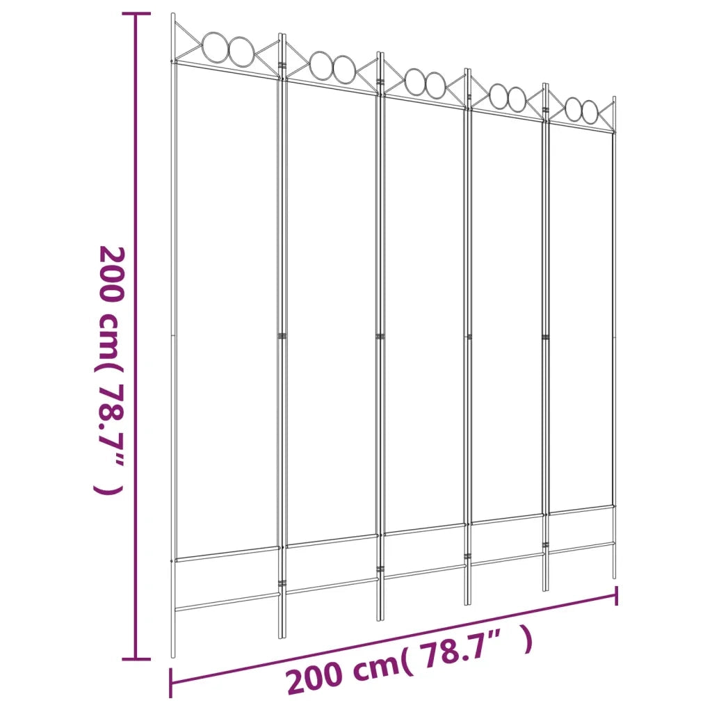 Divisorio a 5 Pannelli Antracite 200x200 cm Tessuto