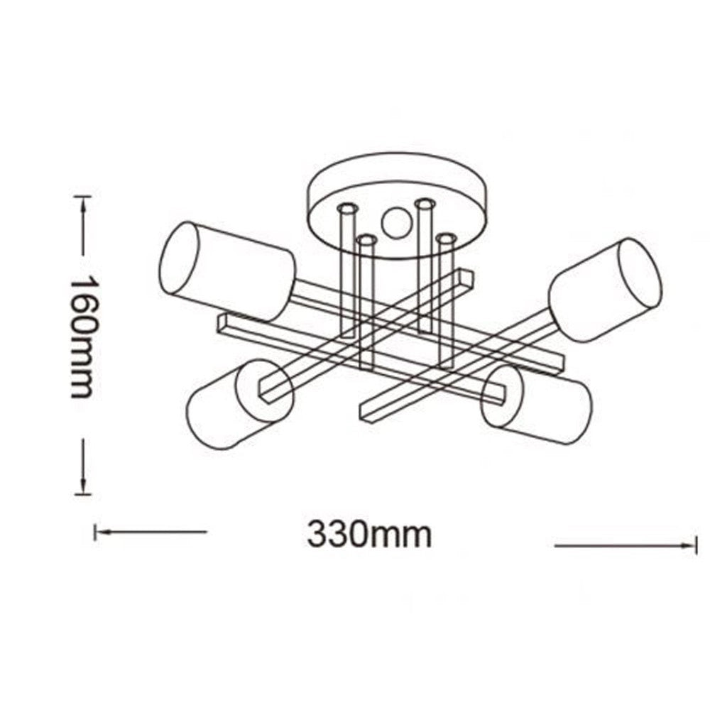 Trade Shop - Plafoniera A Soffitto Design Industriale Moderna Nero Oro 4 Portalampada Attacco E27 Pn-16 -