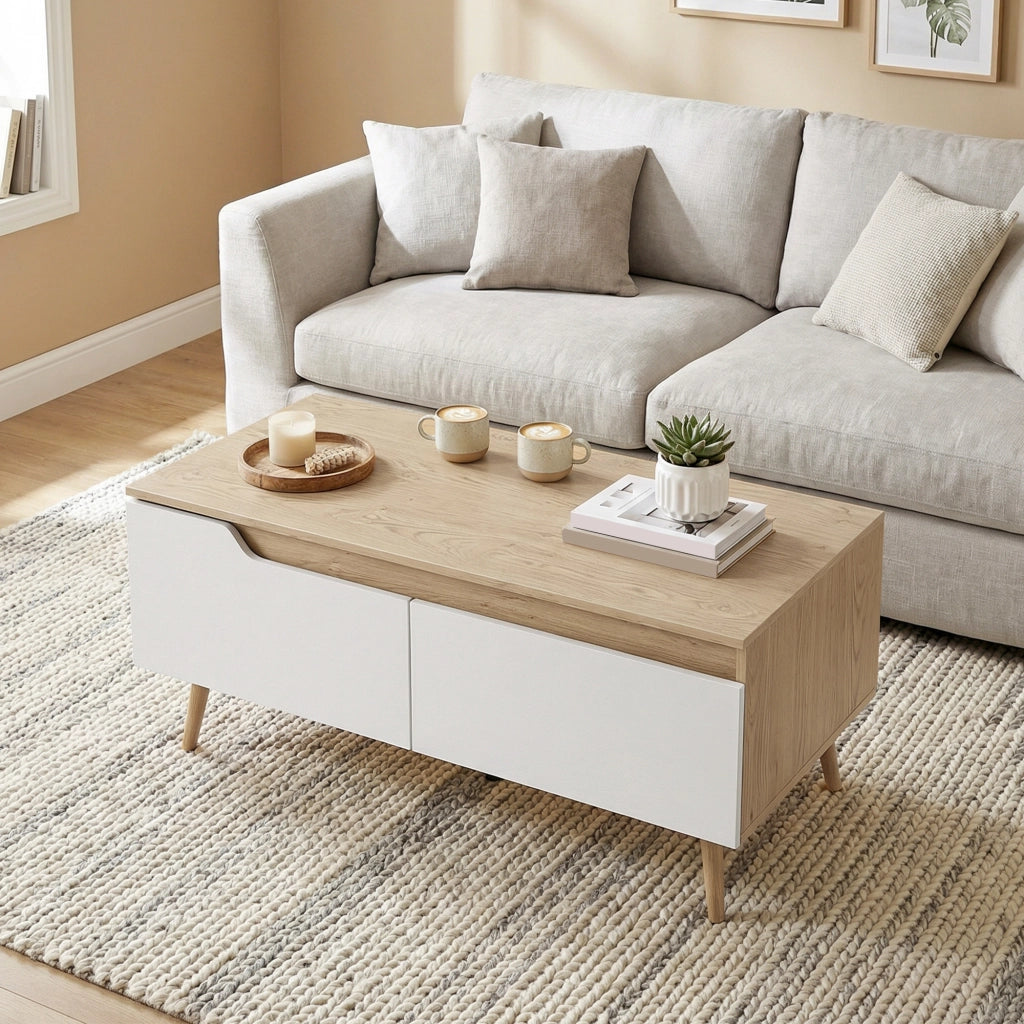Tavolino da caff¨¨ con 2 cassetti ¨C Zephmum ¨C Legno rovere 100x50x46cm