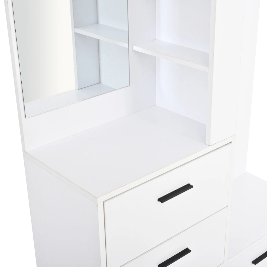 Guardaroba da ingresso 90x30x180 cm con specchio, scarpiera e 2 cassetti bianco HAVRYA