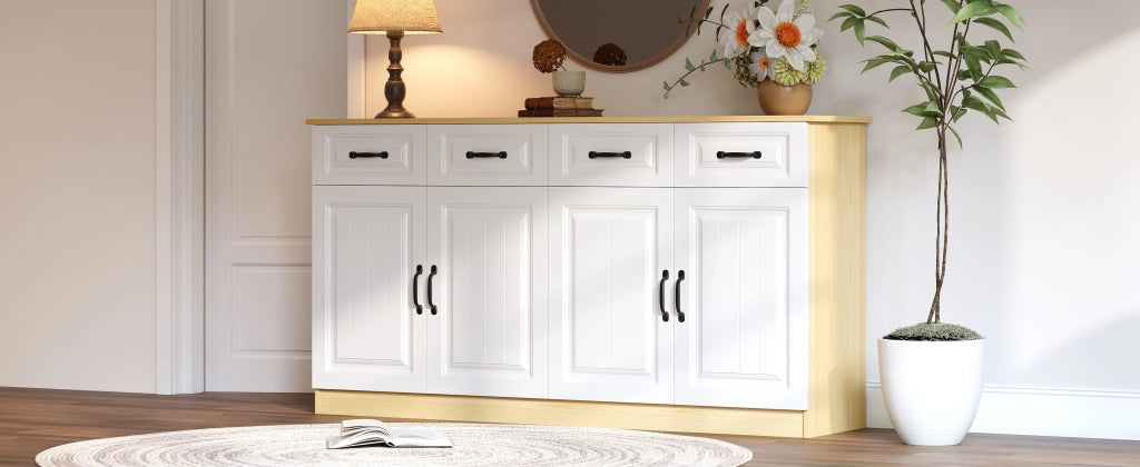 Credenza bianca e legno naturale mobile buffet 160 cm design scanalato