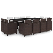 Set da Pranzo da Giardino 13 pz con Cuscini Polyrattan Marrone cod mxl 36184