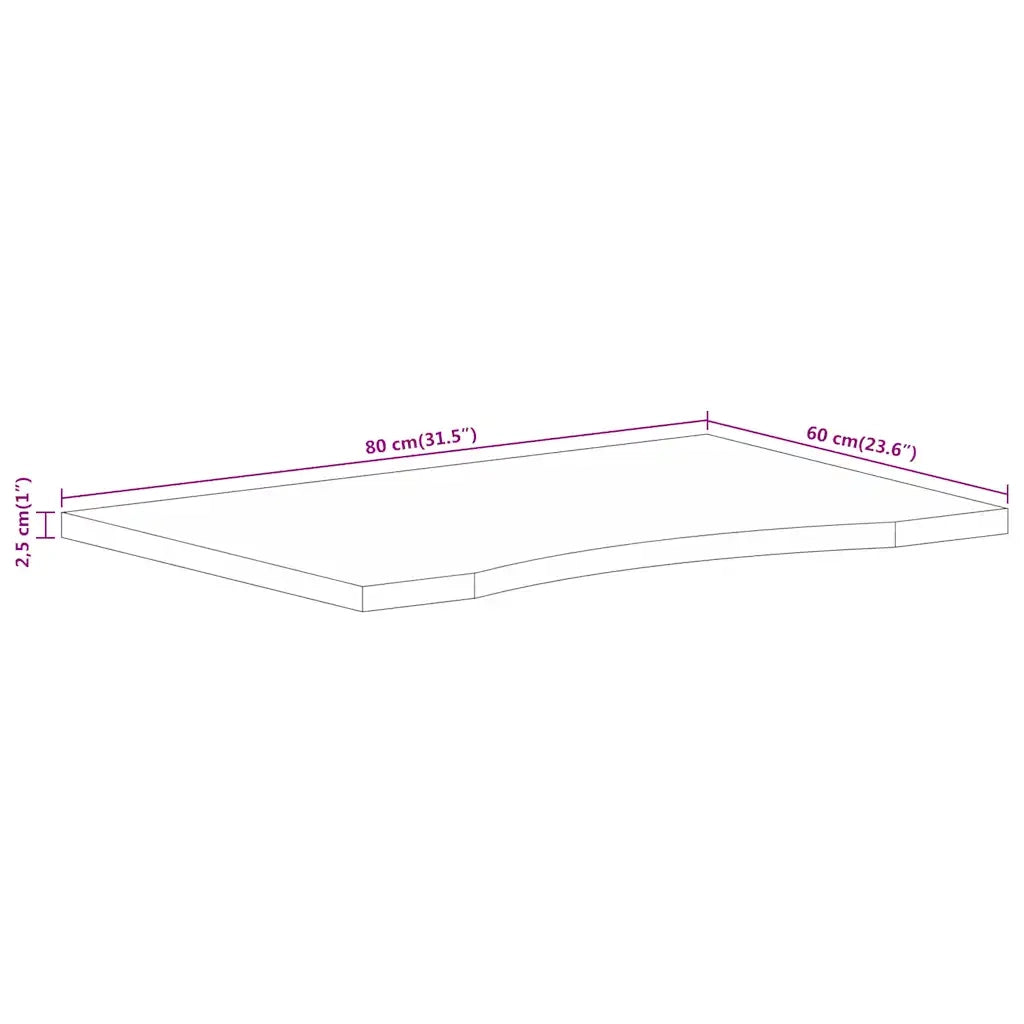 Piano Scrivania con Curva 80x60x2,5 cm Massello Grezzo di Mango 370199