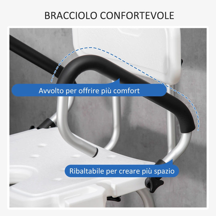 Sedia per Doccia con Braccioli 54x52x70-82 cm in Lega di Alluminio e HDPE Bianco