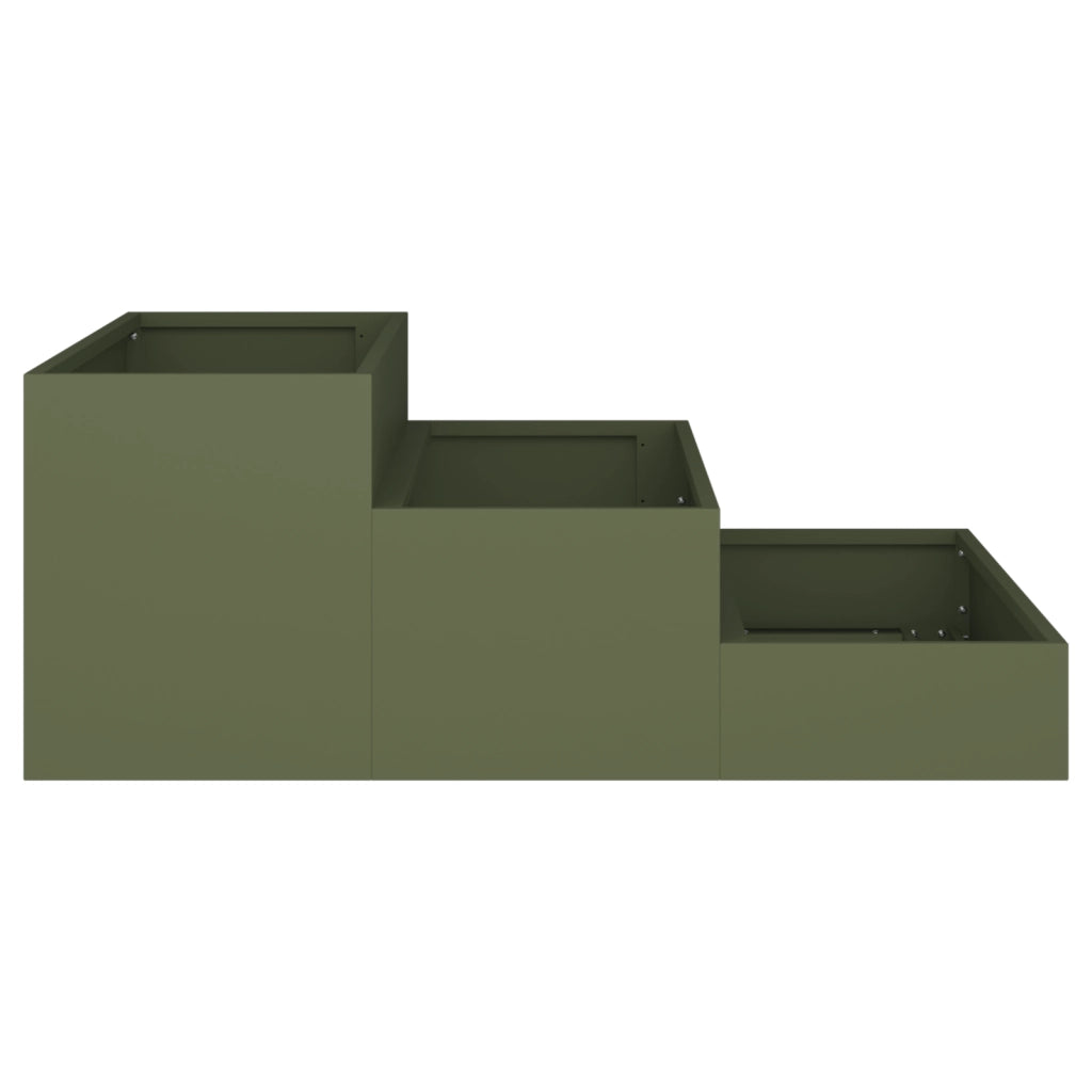 Fioriera da Giardino a Tre Piani 90x90x35 cm Verde Oliva Acciaio