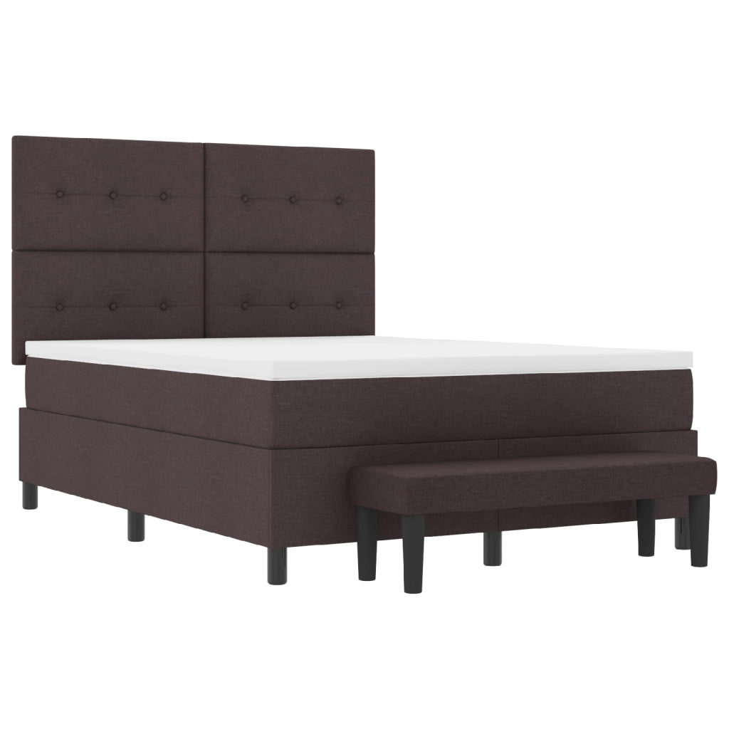 Letto a molle con materasso e panca marrone scuro 140x190 cm tessuto