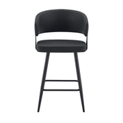 Sedia da pranzo con braccioli e schienale ergonomico in similpelle nera 82×46×56 cm