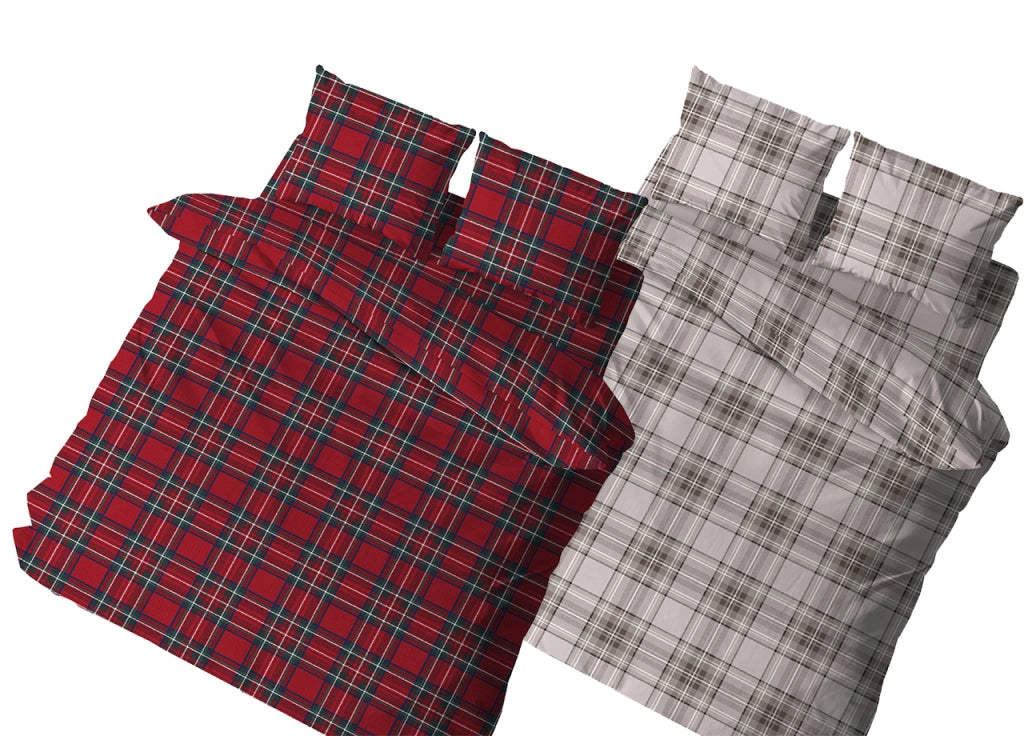 Copritrapunta Sacco Per Trapunta 100% Cotone Disegno Scozzese Kilt - Matrimoniale - Rosso