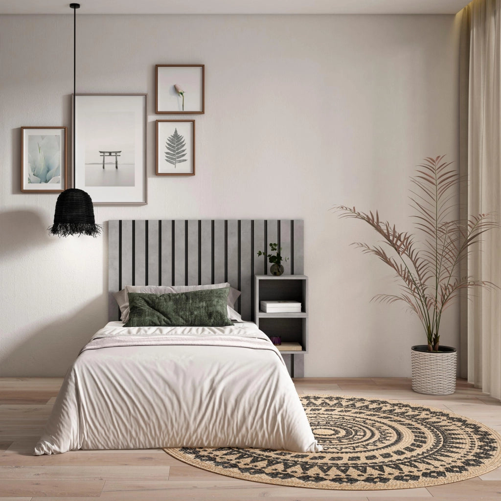 Testiera e Comodini, 133x107x3cm, Letto 80,90,110cm, Pannelli, grigio cemento RF3571