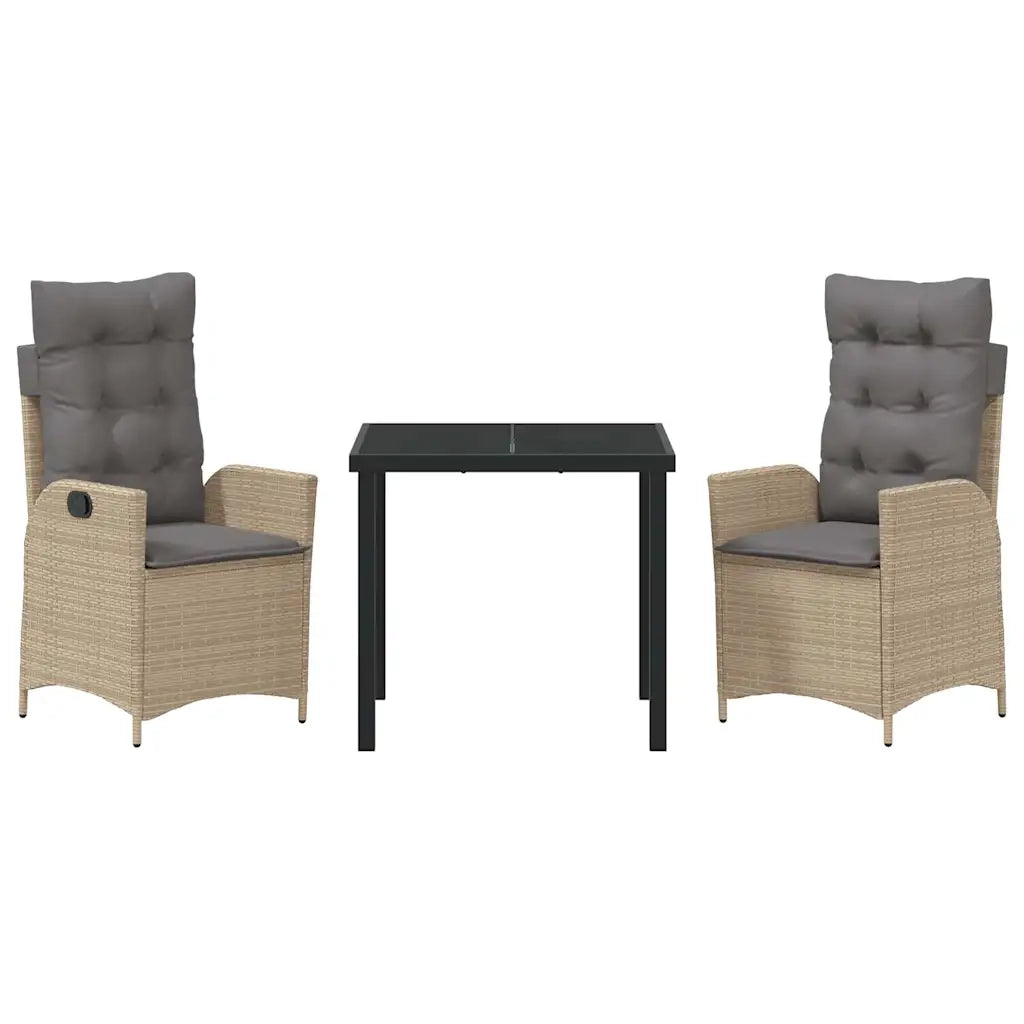 Set da Pranzo per Giardino con cuscino 3 pcs Beige polyrattan 3380512