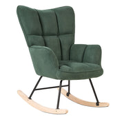 Sedia a dondolo Verde scuro Tessuto poliestere Rivestimento gambe in legno Moderna
