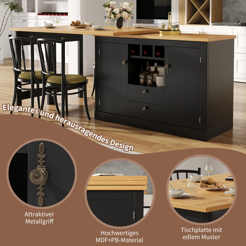 Tavolo da Pranzo Allungabile con Vani Contenitori; Ripiani Regolabili e Portabottiglie; in MDF