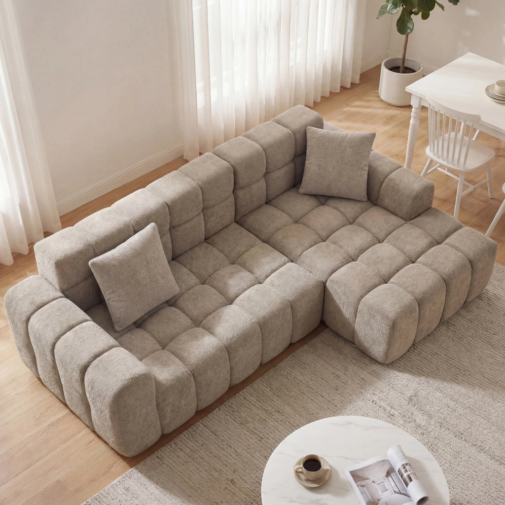 Divano letto modulare ad angolo in velluto marrone caffè