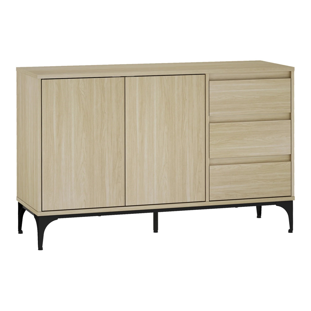 Credenza cassettiera mobile contenitore per soggiorno ingresso camera da letto 77 x 120 x 40 cm effetto rovere chiaro 03_0009028
