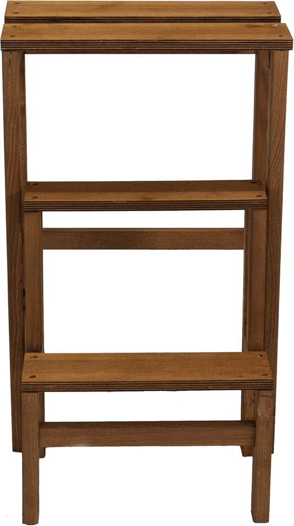 Scaletta 3 Gradini Legno Sgabello pieghevole legno Di Faggio Salvaspazio noce Tomaino