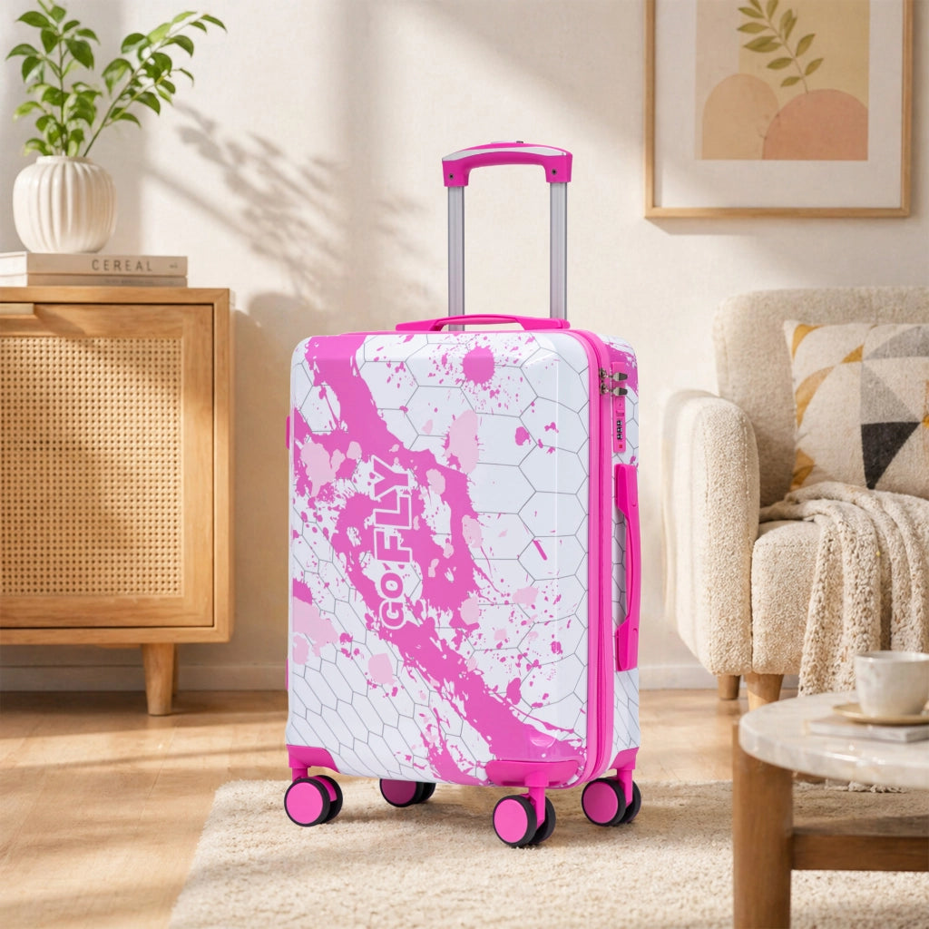 Valigia trolley rigida singola da 20 pollici in PC rosa con ruote spinner 360° e lucchetto a combinazione