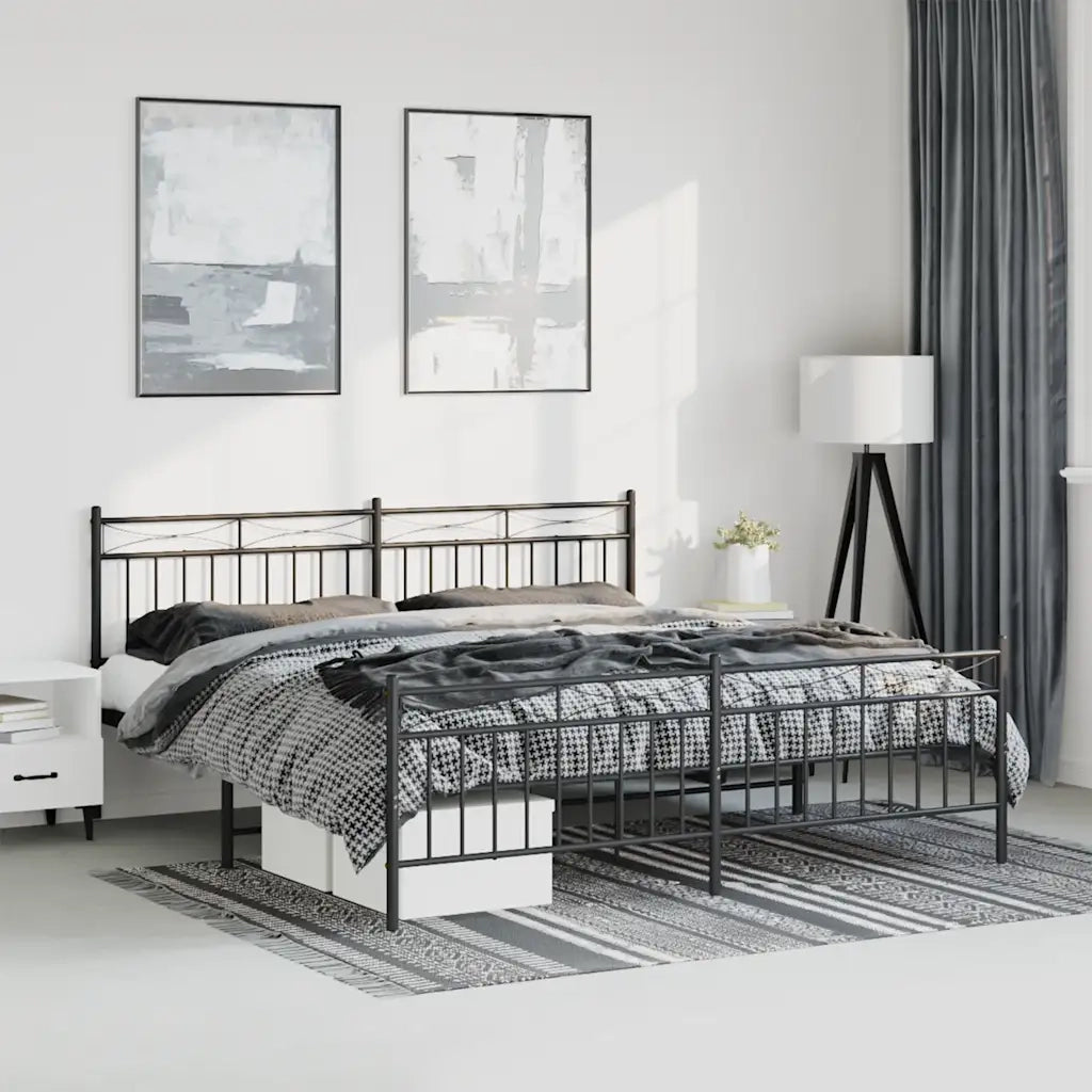 Giroletto con Testiera e Pediera Metallo Nero 183x213 cm 373714