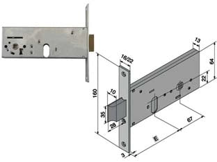SERRATURA DA INFILARE PER FASCE CATENACCIO E SCROCCO MM.64 H 133  mm.60 (13360010)    WELKA