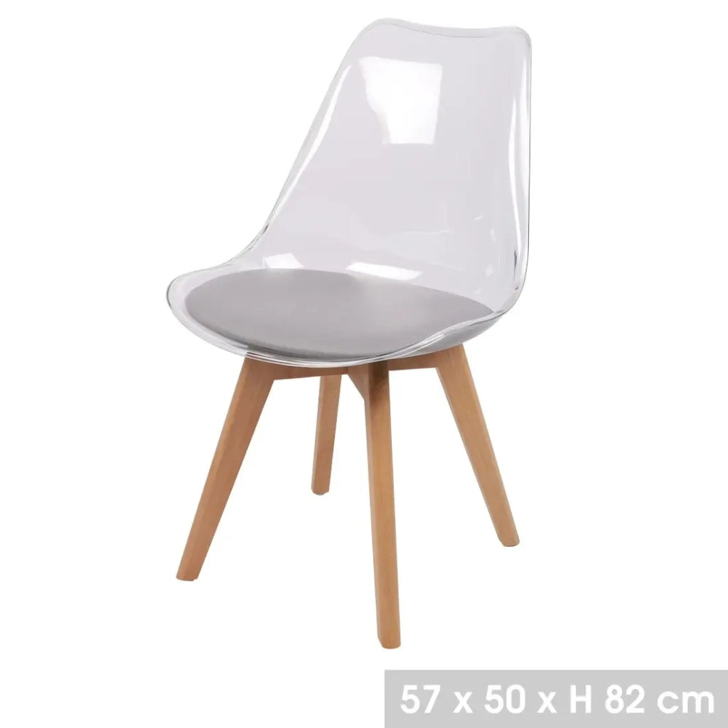 Set di 4 sedie traslucide con seduta in PU grigio e gambe in legno - Collezione JOIE