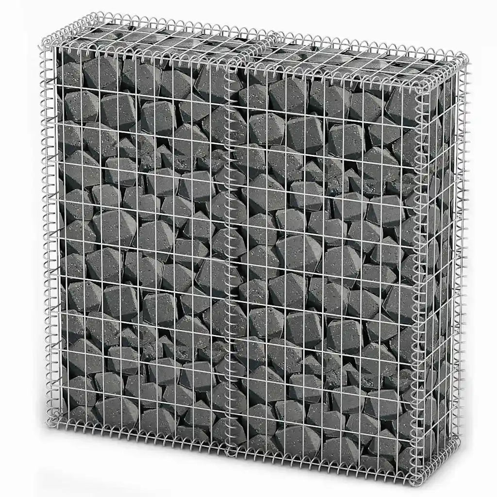 Cesto Gabbione con Coperchio in Filo Zincato 100 x 100 x 30 cm 141041