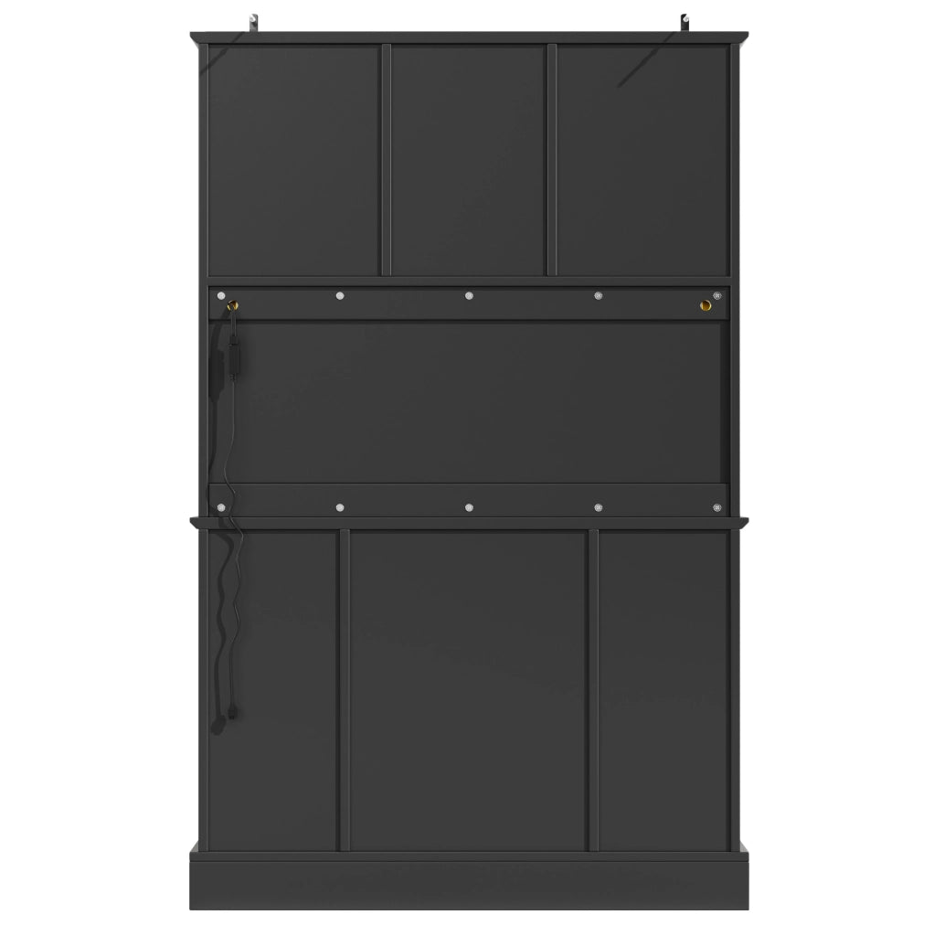 Credenza alta 115x40x180 cm con LED controllato da app; 3 cassetti; MDF; nero e naturale