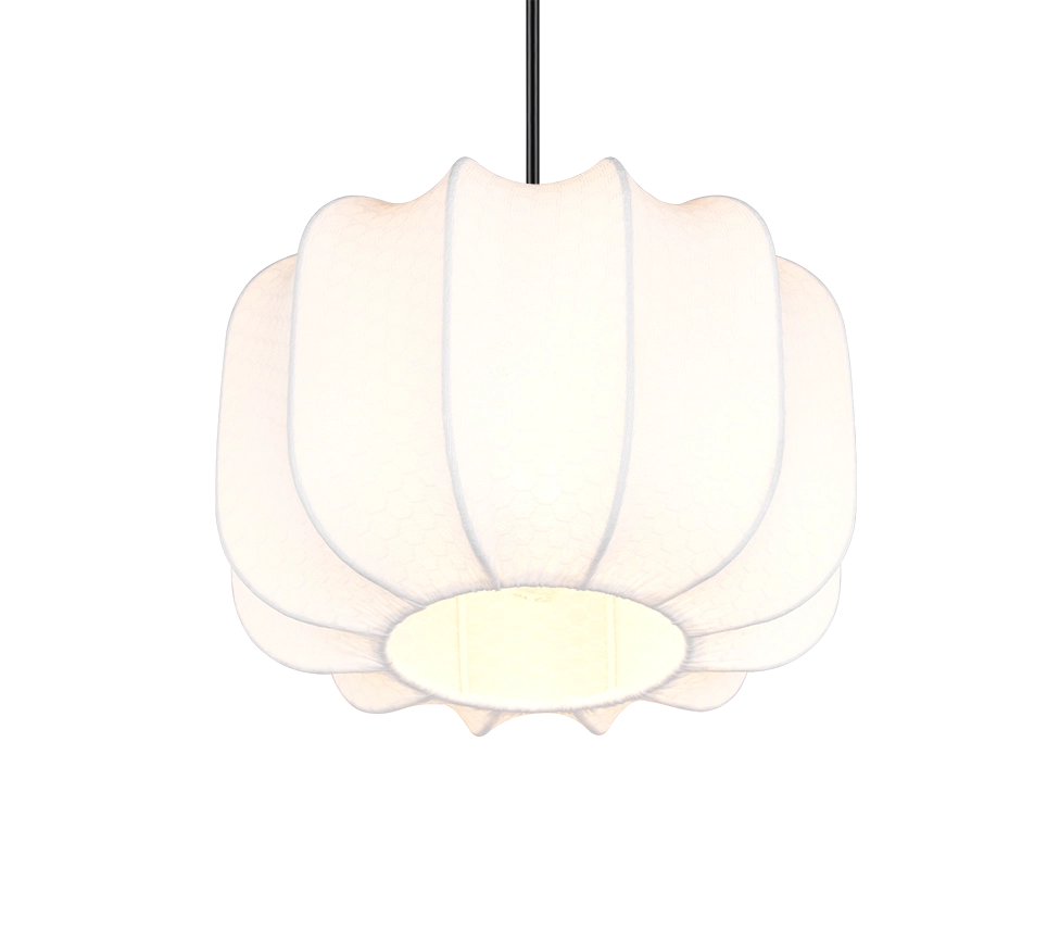 Lampada a sospensione, tessuto e metallo, bianco e nero, D 25 cm, Madeline