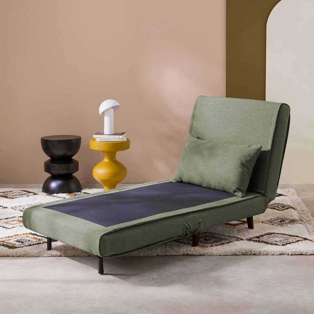 Poltrona letto convertibile tessuto con piedi in legno 1 posto, verde
