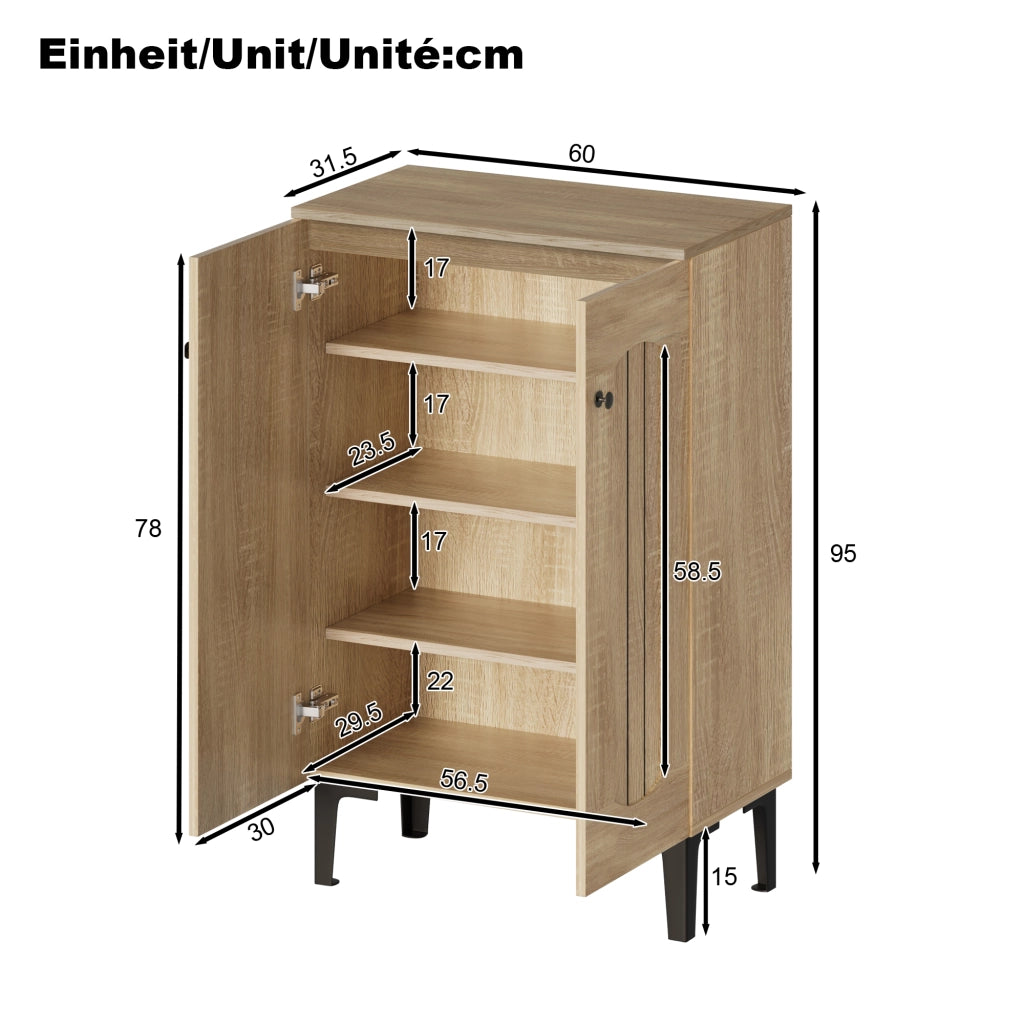 OKWISH Scarpiera con 2 Ante e Ripiani Fissi, per Ingresso o Corridoio, Pannello Truciolare, 60 x 31.5 x 95 cm